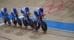 epa09393787 Members of team Italy compete in the men's Team Pursuit Gold Medal final during the Track Cycling events of the Tokyo 2020 Olympic Games at the Izu Velodrome in Ono, Shizuoka, Japan, 04 August 2021. EPA/CHRISTOPHER JUE