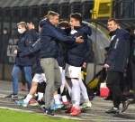 BUSTO ARSIZIO PRO PATRIA RENATE CALCIO NELLA FOTO SALA ESULTANTE FINE PARTITA CON PIEROZZI