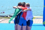VARESE FINALI A MONDIALI CANOTTAGGIO 2022 UNDER 19 E PREMIAZIONI NELLA FOTO QUATTRO DI COPPIA CON MAICHOL BRAMBILLA