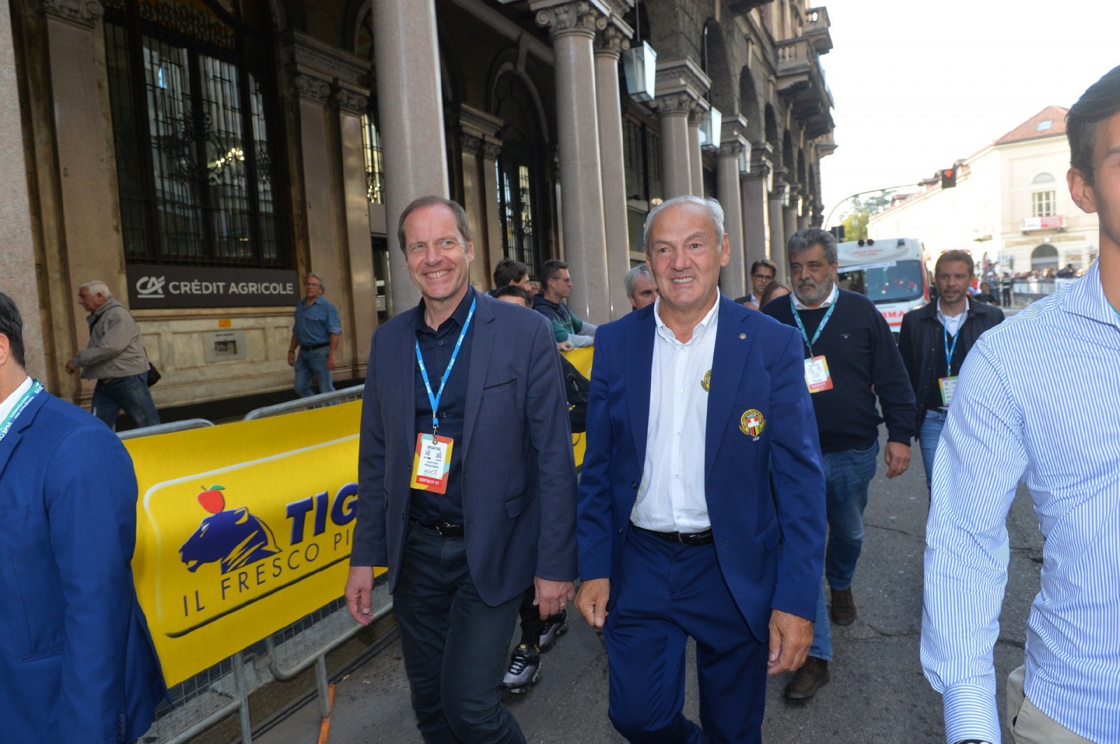 VARESE TRE VALLI VARESINE 2022 NELLA FOTO RENZO OLDANI CON CRISTIAN PRUDHOMME PRESIDENTE TOUR DE FRANCE