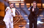 Italian duo Colapesce Dimartino perform on stage at the Ariston theatre during the 73rd Sanremo Italian Song Festival, in Sanremo, Italy, 11 February 2023. The music festival will run from 07 to 11 February 2023. ANSA/ETTORE FERRARI