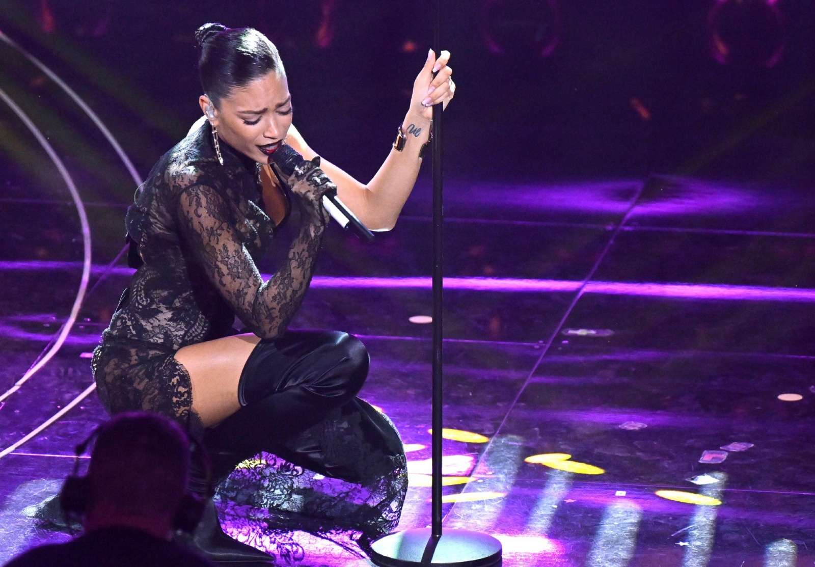 Italian singer Elodie performs on stage at the Ariston theatre during the 73rd Sanremo Italian Song Festival, in Sanremo, Italy, 11 February 2023. The music festival will run from 07 to 11 February 2023. ANSA/ETTORE FERRARI