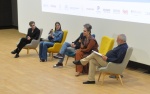 BUSTO ARSIZIO. BAFF 2023. ALCUNI DEI PROTAGONISTI DELLA SERIE ÒMARE FUORIÓ OSPITI DELLA SERATA INCONTRANO IL PUBBLICO NELLA FOTO I QUATTRO PROTAGONISTI DI MARE FUORI INTERVISTATI DA STEVE DELLA CASA