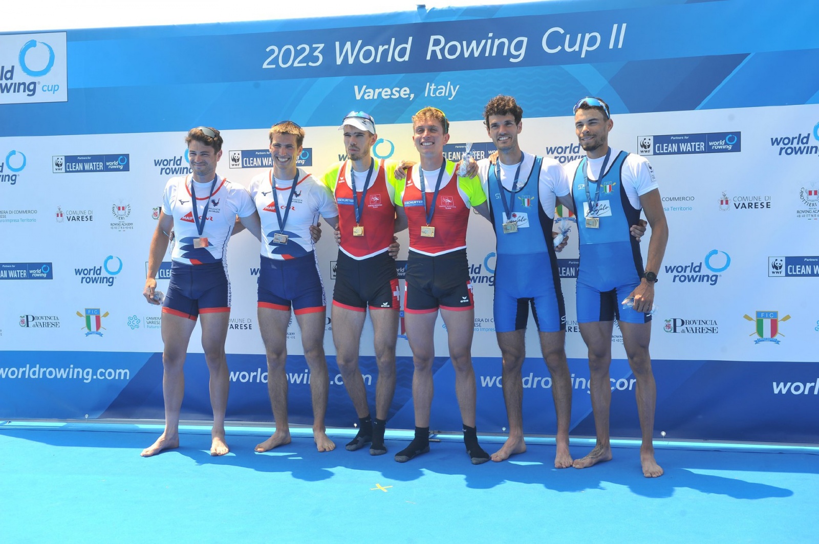 VARESE. SECONDA TAPPA COPPA DEL MONDO CANOTTAGGIO SENIOR 2023, SCHIRANNA. FINALI E PREMIAZIONI NELLA FOTO DOPPIO PESI LEGGERI MASCHILE GABRIEL SOARES MEDAGLIA DI BRONZO