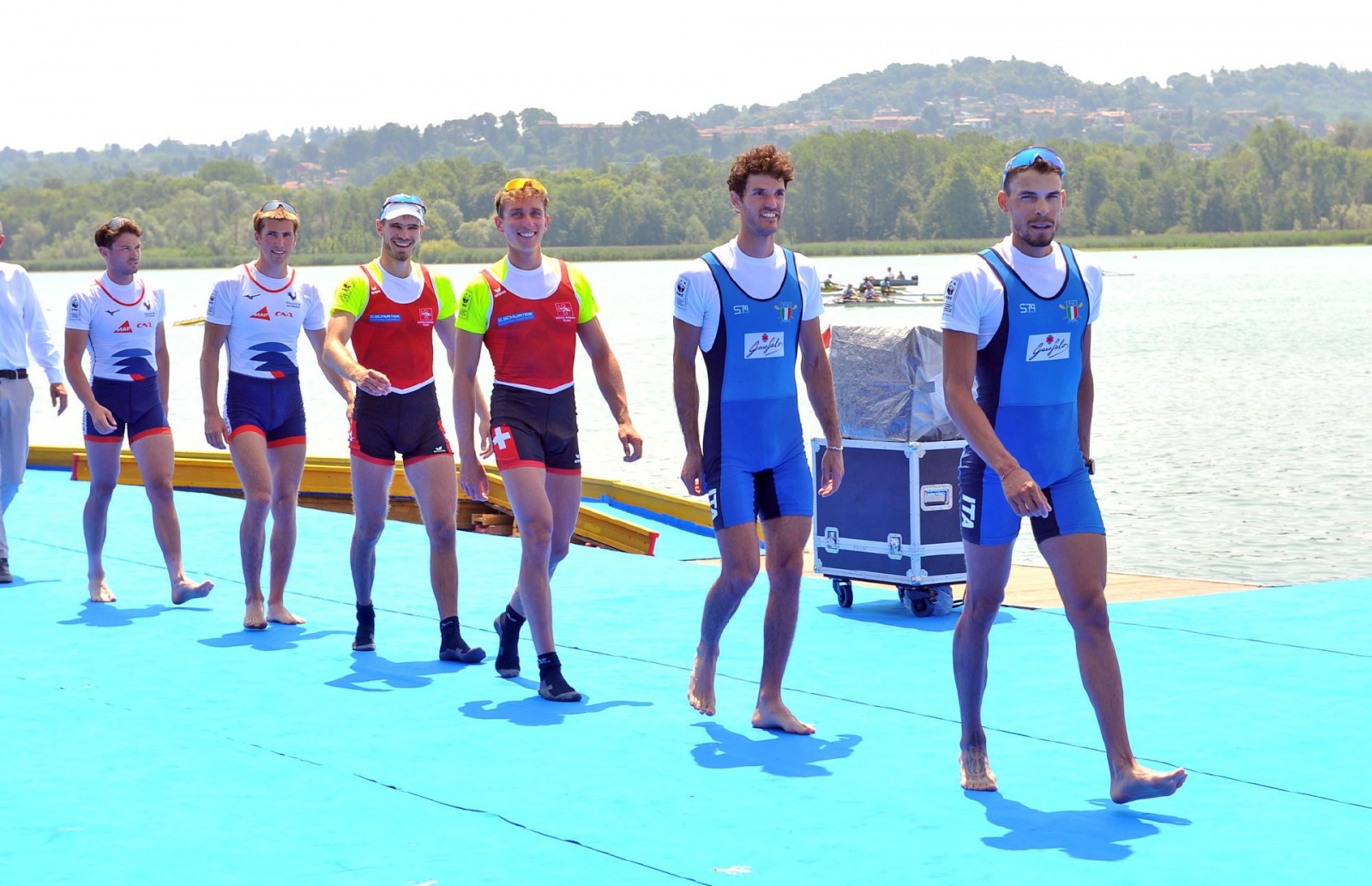 VARESE. SECONDA TAPPA COPPA DEL MONDO CANOTTAGGIO SENIOR 2023, SCHIRANNA. FINALI E PREMIAZIONI NELLA FOTO DOPPIO PESI LEGGERI MASCHILE GABRIEL SOARES MEDAGLIA DI BRONZO