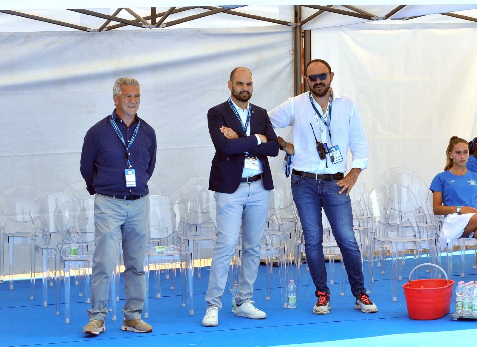 VARESE. SECONDA TAPPA COPPA DEL MONDO CANOTTAGGIO SENIOR 2023, SCHIRANNA. FINALI E PREMIAZIONI NELLA FOTO CLAUDIO MINAZZI, VICE PRESIDENTE CANOTTIERI VARESE, MARCO RIVA PRESIDENTE REGIONALE C.O.N.I., PIERPAOLO FRATTINI DIRETTORE CANOTTIERI VARESE