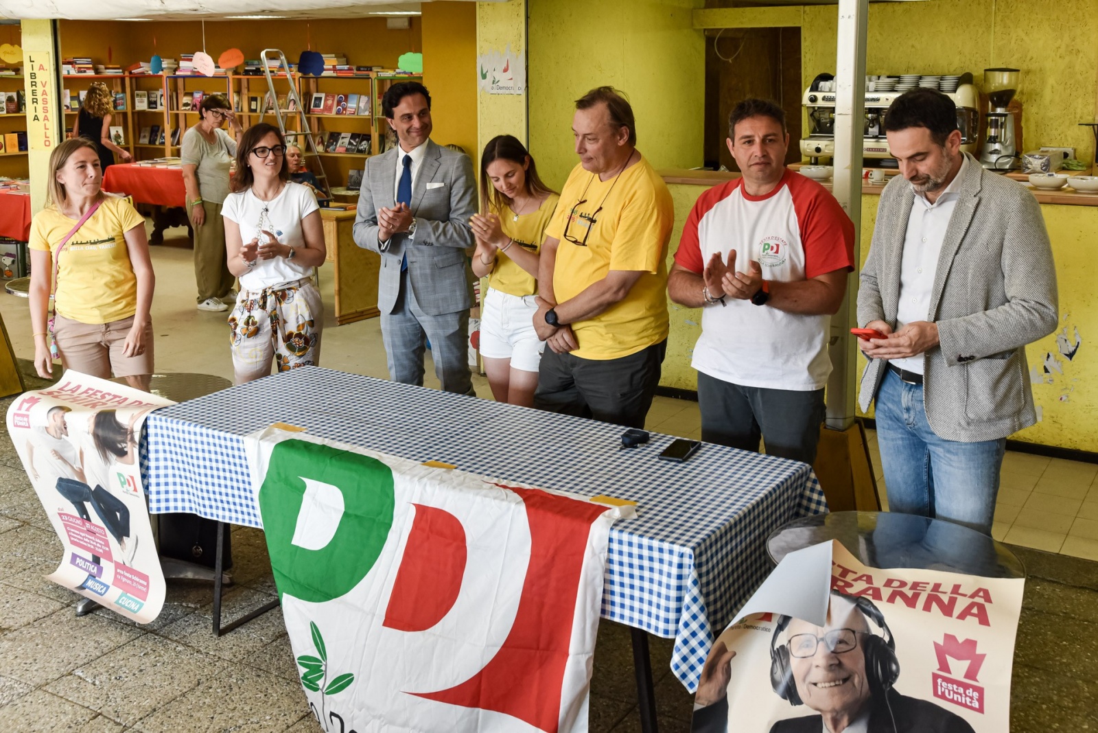 SCHIRANNA PRESENTAZIONE INAUGURAZIONE FESTA DELL'UNITÀ 2023 NELLA FOTO ALESSANDRO ALFIERI, SAMUELE ASTUTI, GIOVANNI CORBO, ALICE BERNARDONI, MASSIMO BERNASCONI COORDINATORE FESTA