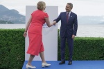 Lindsay Whyte, del governo tecnico della Gran Bretagna, G7 Economia e Finanze, hand shake e foto family con il ministro dell'Economia e Finanze italiano, Giancarlo Giorgetti, e il Governatore della Banca d’Italia Fabio Panetta, a Stresa (Vb), 24 maggio 20