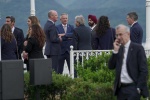 G7 Economia e Finanze, hand shake e foto family con il ministro dell'Economia e Finanze italiano, Giancarlo Giorgetti, e il Governatore della Banca d’Italia Fabio Panetta, a Stresa (Vb), 24 maggio 2024 ANSA/JESSICA PASQUALON