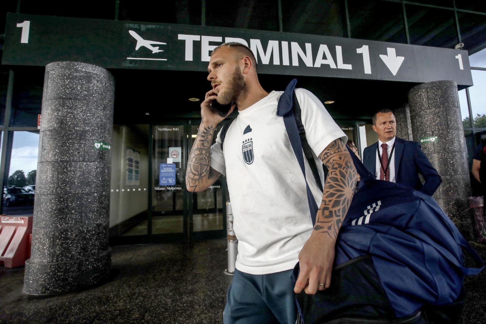 Federico Dimarco upon his arrival at Milan Malpensa airport after the defeat in the Uefa Euro 2024 round of 16, Milan, Italy, 30 June 2024. ANSA/MOURAD BALTI TOUATI