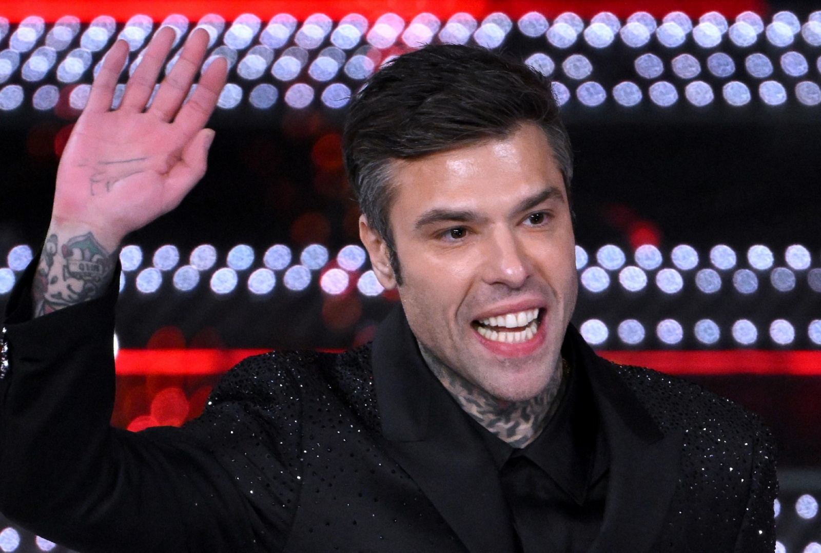 Italian singer Fedez on stage at the Ariston theatre during the 75th edition of the Sanremo Italian Song Festival, in Sanremo, Italy, 15 February 2025. The music festival will run from 11 to 15 February 2025. ANSA/ETTORE FERRARI