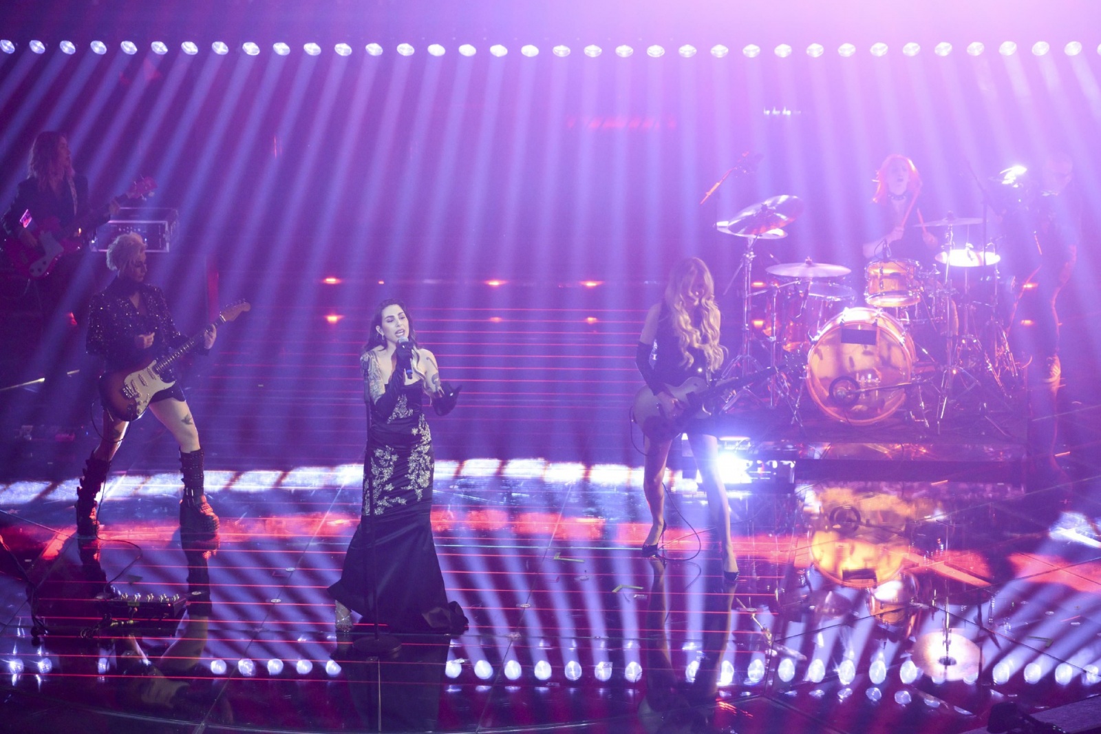 Italian band Bambole di Pezza performs on stage at the Ariston theatre during the 76th edition of the Sanremo Italian Song Festival, in Sanremo, Italy, 24 February 2026. The music festival will run from 24 to 28 February 2026. ANSA/ETTORE FERRARI