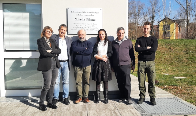 Il team di “Meat from wood”, da sinistra: Chiara Damiani, Loredano Pollegioni, Marco Vanoni, Elena Rosini, Luca Brambilla e Alex Pessina
