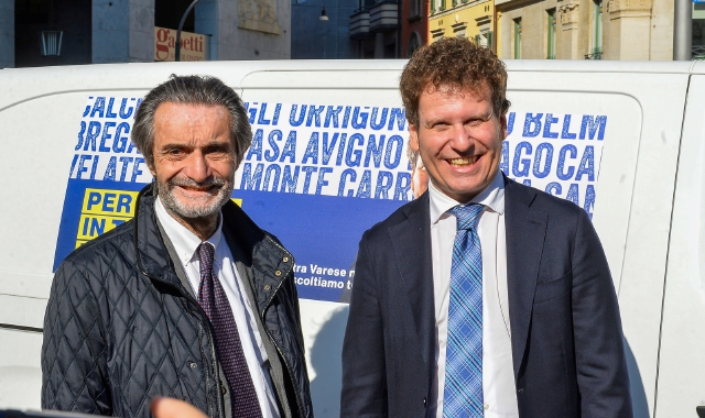 Il presidente della Regione Lombardia Attilio Fontana e Matteo Bianchi in occasione della campagna elettorale per le Amministrative 2021