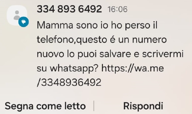 L’Sms arrivato sul telefonini di molti varesini negli ultimi giorni nel tentativo di prendere contatto con il ricevente, preso di mira per tentare una truffa