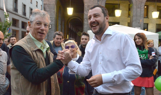 Bossi con Salvini a Varese (foto Archivio)