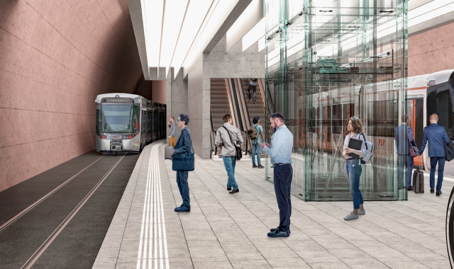 Il rendering della futura stazione di Lugano del tram treno