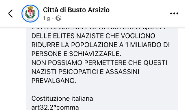 Attacco alla pagina Facebook del Comune di Busto Arsizio