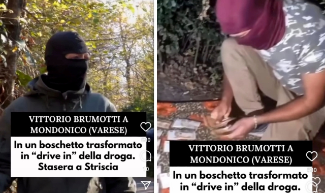 Due momenti del servizio realizzato da Vittorio Brumotti (foto tratte da un video di Striscia la Notizia)