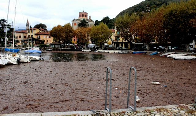 Legname e detriti sul lago Maggiore (foto Archivio)