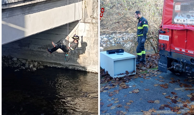 Cassaforte nel torrente, la recuperano i vigili del fuoco