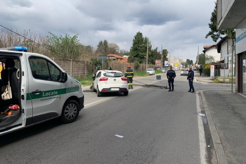 Gallarate, auto abbatte palo della luce