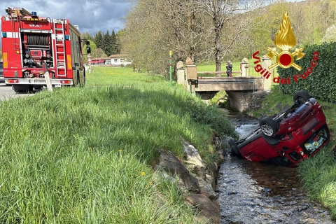 Sbanda con l'auto e finisce nel torrente
