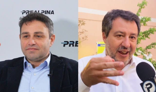 A sinistra il consigliere regionale del Pd Samuele Astuti, a destra il ministro dei Trasporti Matteo Salvini