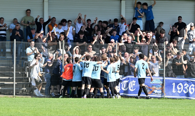 Esultanza scatenata per la Besnatese coi suoi tifosi (foto Blitz)