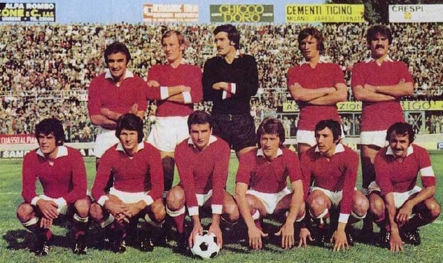 La formazione 1974/75 del Varese. In piedi: Prato, Valmassoi, Fabris, Sperotto, Lanzi. Sotto: Bonafè, Fusaro, Libera, Zignoli, Marini, Borghi