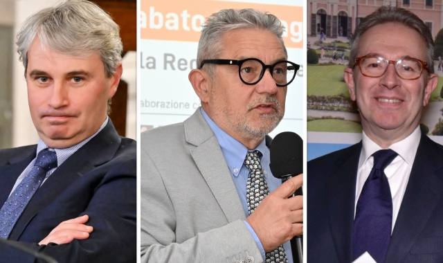 La vittoria elettorale di Davide Galimberti nel 2021 che ha sancito il bis dopo il primo quinquennio alla guida di Palazzo Estense. Sotto Marco Magrini con Emanuele Antonelli prima di batterlo per la presidenza della Provincia e, nella foto in basso, il n