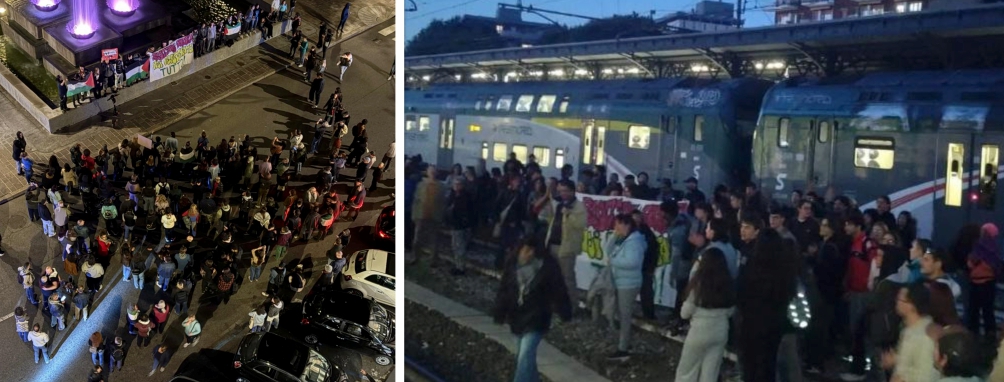 Mobilitazione Flotilla: stazioni di Busto e Saronno occupate
