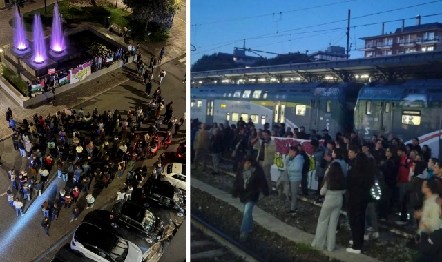 I manifestanti alla stazione di Busto Arsizio