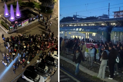 Mobilitazione Flotilla: stazioni di Busto e Saronno occupate