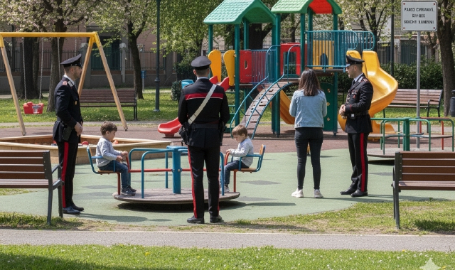 Controlli dei caarbinieri in un parco comunale  (foto archivio)