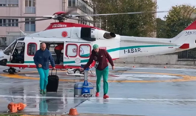 L’arrivo dell’elicottero all’ospedale Molinette di Torino
