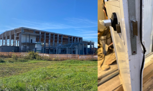 Il cantiere del Palaginnastica e una delle porte forzate nella notte tra il 29 e il 30 ottobre