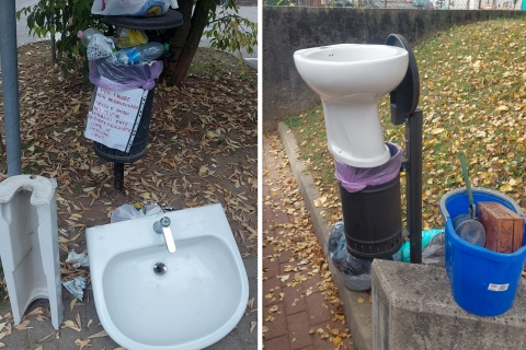 Un bidet sul cestino dei rifiuti: l’inciviltà dilaga a Cislago