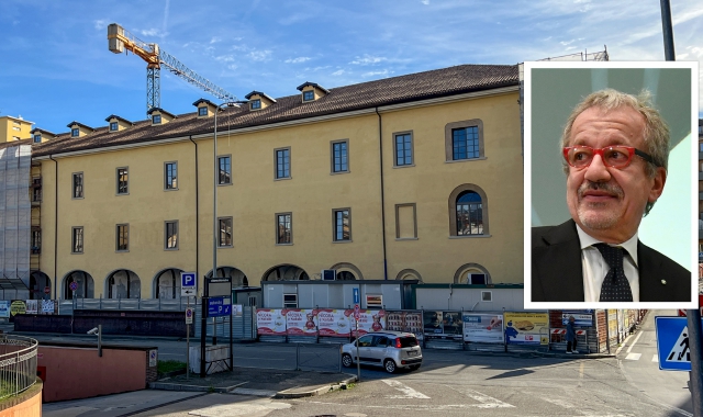 L’ex caserma Garibaldi e nel riquadro Roberto Maroni