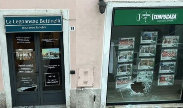 Doppia spaccata, vetrina delle onoranze funebri sfondata