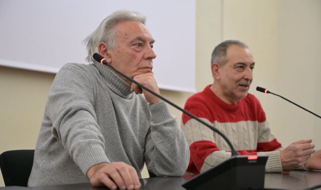 Lo scrittore Maurizio Fantoni Minella con Diego Pisati al dibattito prima della proiezione  (foto Stefano Benvegnù)