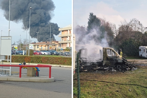Camper in fiamme col proprietario dentro: l’uomo esce e si salva