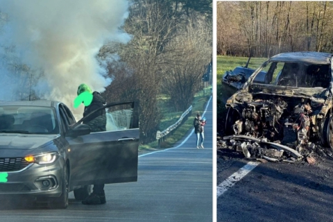 Auto in fiamme sulla provinciale. Salvi madre e figlio