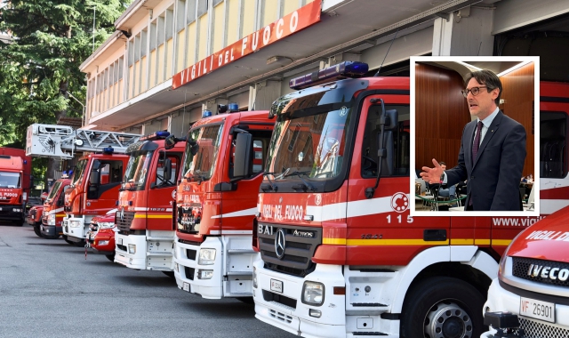 Il comando dei vigili del fuoco e nel riquadro il consigliere regionale Giuseppe Licata