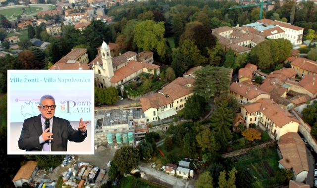 Il colle di Biumo e nel riquadro Marco Magrini, presidente della Provincia di Varese