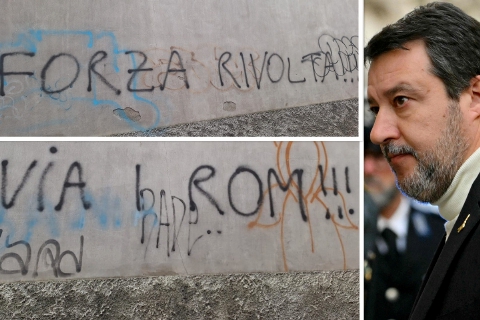 L’abbraccio di Salvini a Jonathan. E a Busto scritte sui muri