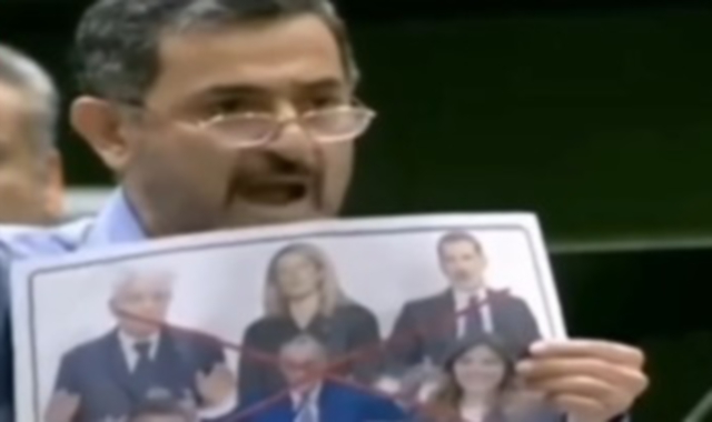 Deputato iraniano strappa foto di Tovaglieri e Mattarella