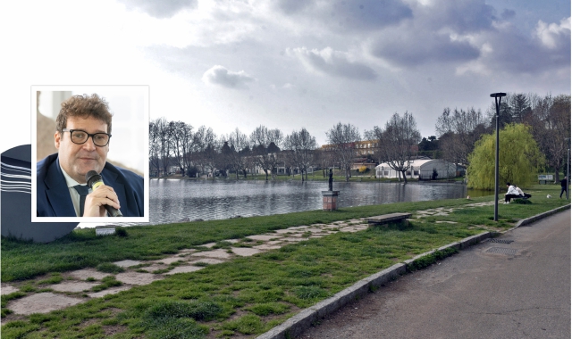 Il lungolago di Gavirate e nel riquadro l’assessore regionale Giorgio Maione