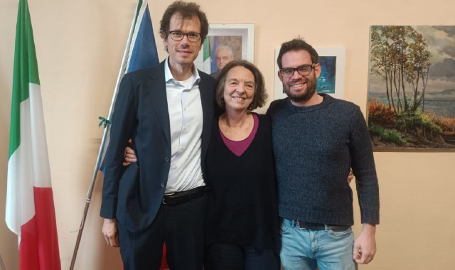 Da sinistra il nuovo assessore Cristian Marzetta, il sindaco Marcella Androni e l’assessore dimissionario Giacomo Baranzini