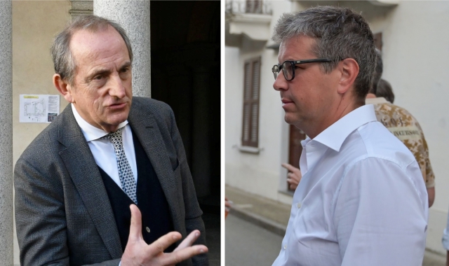 Da sinistra, il sindaco  di Busto Arsizio, Emanuele Antonelli (Fratelli d’Italia),  e il suo omologo di Gallarate, Andrea Cassani (Lega)